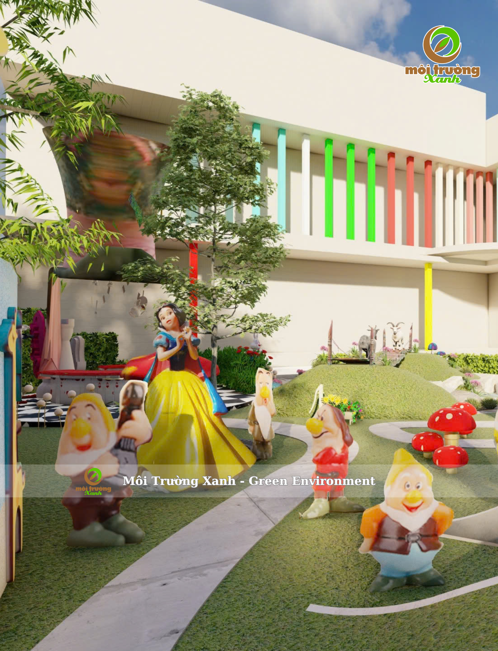 thiết kế sân vườn mầm non - môi trường xanh